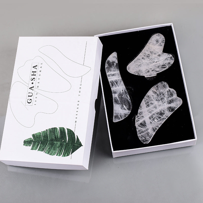 Natürliche A-Qualität weiße Kristall-Gua-Sha-Werkzeuge, 3 Stück – 天然A级白水晶刮痧套装