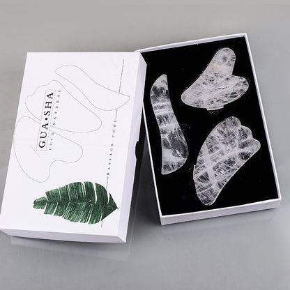 Natürliche A-Qualität weiße Kristall-Gua-Sha-Werkzeuge, 3 Stück – 天然A级白水晶刮痧套装