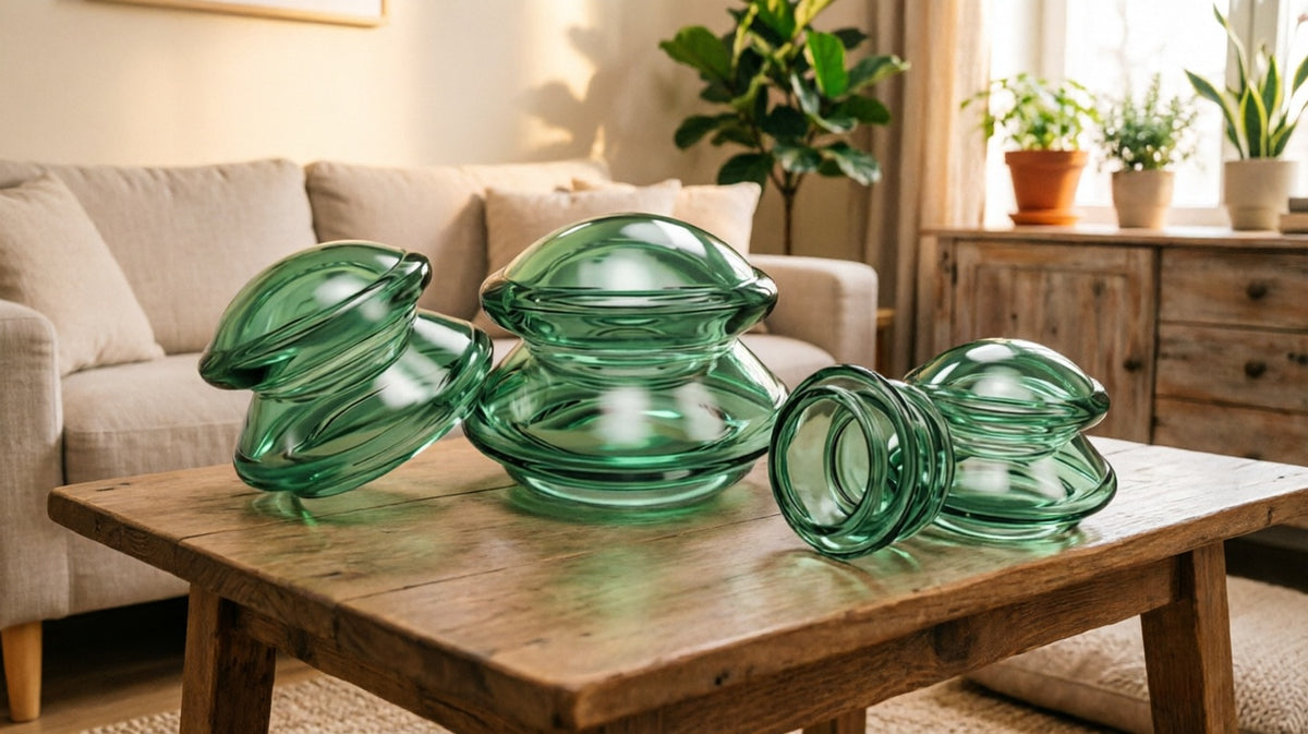 Home Use Transparent Silicone Massage Cupping Set - 4 Cups/Set, Gem Green