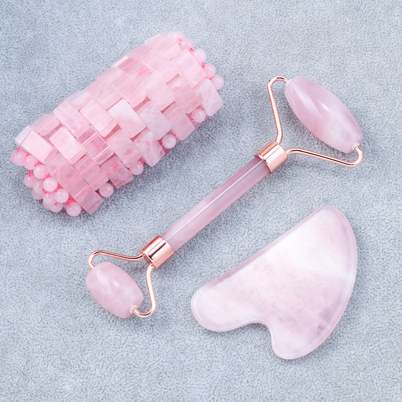 Gift Box Natural Rose Quartz Gua Sha Facial Roller Sets - 高品質天然ローズクォーツかっさフェイシャルローラーアイマスクセット