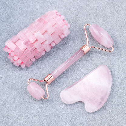 Gift Box Natural Rose Quartz Gua Sha Facial Roller Sets - 高品質天然ローズクォーツかっさフェイシャルローラーアイマスクセット