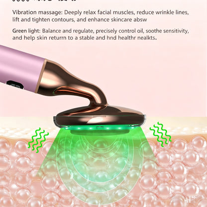 Electric Rose Quartz Vibrating Heating Led Beauty Massager -電動ローズクォーツ振動加熱LED美顔マッサージャー