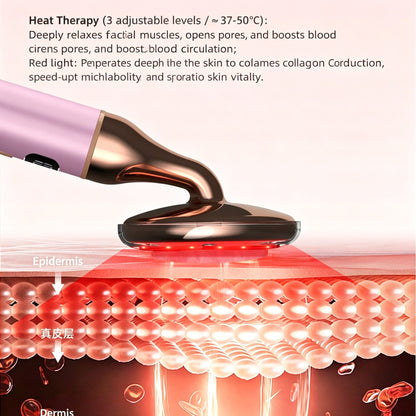 Electric Rose Quartz Vibrating Heating Led Beauty Massager -電動ローズクォーツ振動加熱LED美顔マッサージャー