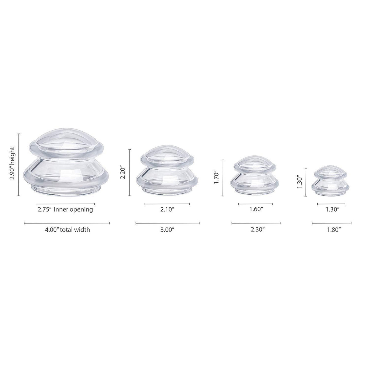 Home Use Transparent Silicone Massage Cupping Set - 4 Cups/Set