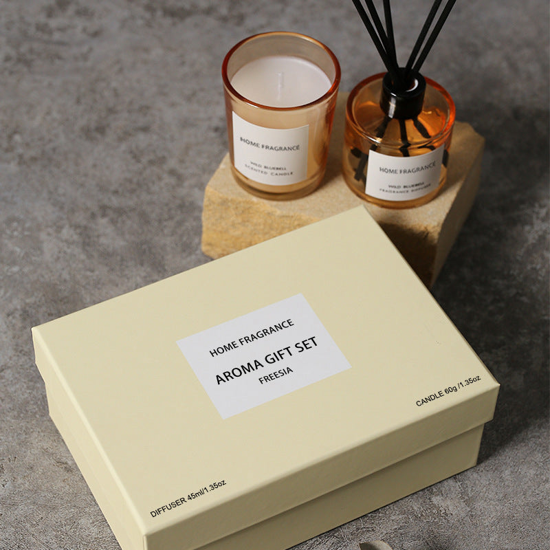 Pure Natural Scented Candle & Reed Diffuser Gift Set, 4 Scents, Long-lasting Fragrance