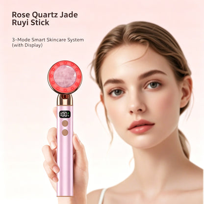 Electric Rose Quartz Vibrating Heating Led Beauty Massager -電動ローズクォーツ振動加熱LED美顔マッサージャー