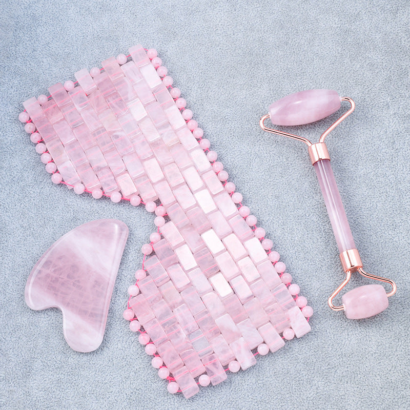 Gift Box Natural Rose Quartz Gua Sha Facial Roller Sets - 高品質天然ローズクォーツかっさフェイシャルローラーアイマスクセット