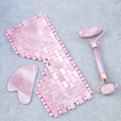 Gift Box Natural Rose Quartz Gua Sha Facial Roller Sets - 高品質天然ローズクォーツかっさフェイシャルローラーアイマスクセット