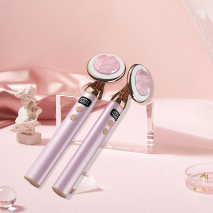 Electric Rose Quartz Vibrating Heating Led Beauty Massager -電動ローズクォーツ振動加熱LED美顔マッサージャー