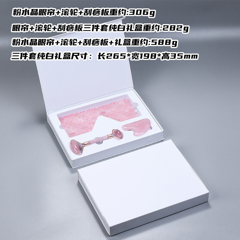 Gift Box Natural Rose Quartz Gua Sha Facial Roller Sets - 高品質天然ローズクォーツかっさフェイシャルローラーアイマスクセット