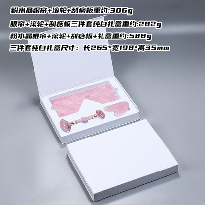 Gift Box Natural Rose Quartz Gua Sha Facial Roller Sets - 高品質天然ローズクォーツかっさフェイシャルローラーアイマスクセット