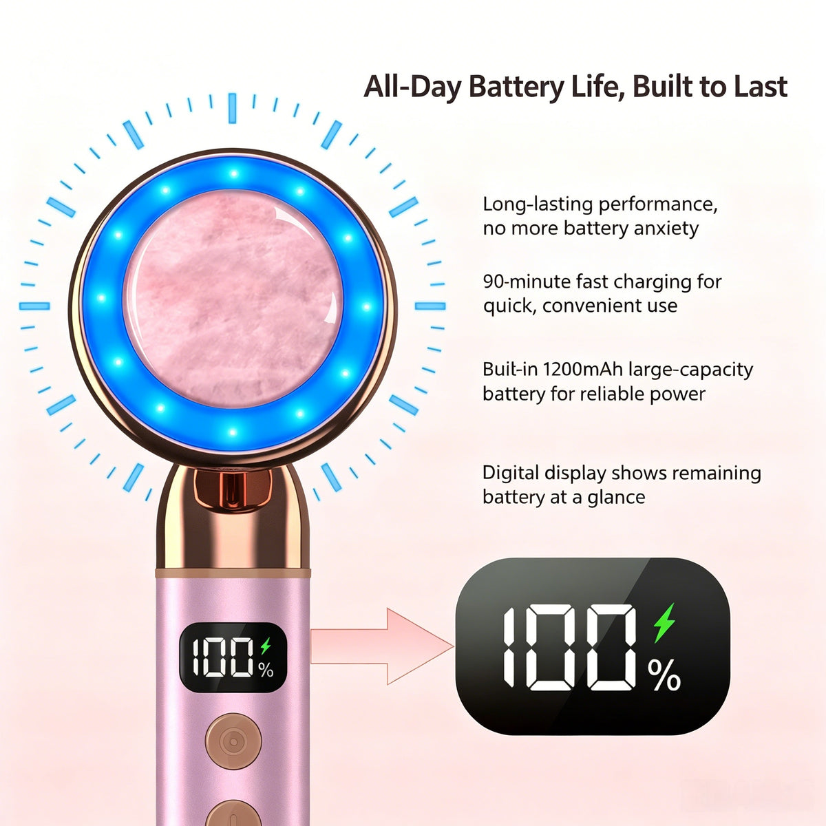 Electric Rose Quartz Vibrating Heating Led Beauty Massager -電動ローズクォーツ振動加熱LED美顔マッサージャー