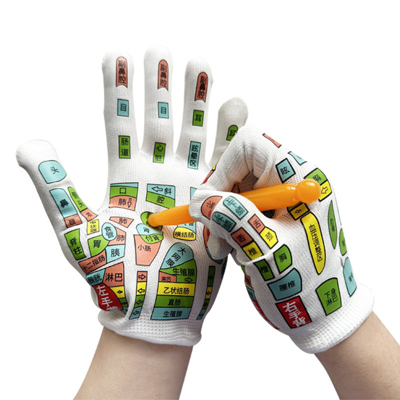 Colorful Hands Reflexology Gloves - Reflexzonen-Massagehandschuhe mit farbiger Handakupunkturkarte
