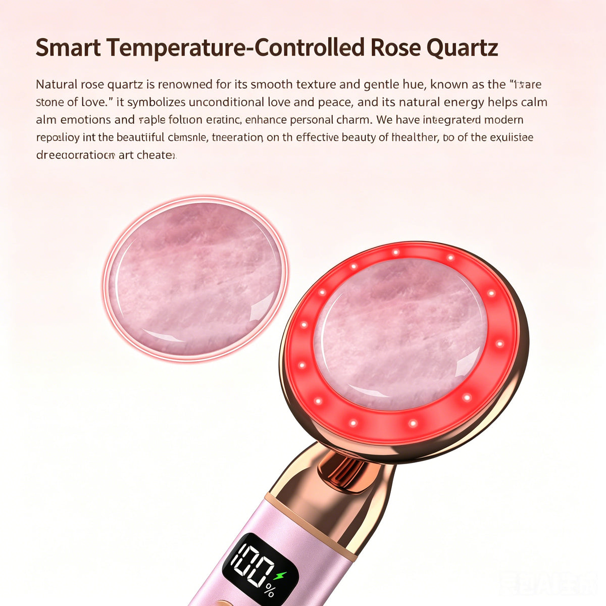 Electric Rose Quartz Vibrating Heating Led Beauty Massager -電動ローズクォーツ振動加熱LED美顔マッサージャー
