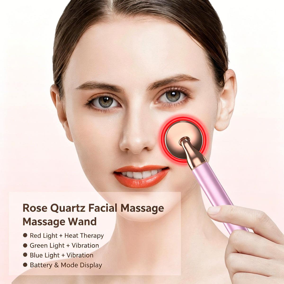 Electric Rose Quartz Vibrating Heating Led Beauty Massager -電動ローズクォーツ振動加熱LED美顔マッサージャー