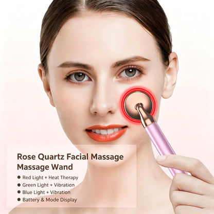 Electric Rose Quartz Vibrating Heating Led Beauty Massager -電動ローズクォーツ振動加熱LED美顔マッサージャー