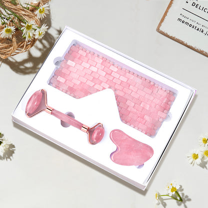 Gift Box Natural Rose Quartz Gua Sha Facial Roller Sets - 高品質天然ローズクォーツかっさフェイシャルローラーアイマスクセット